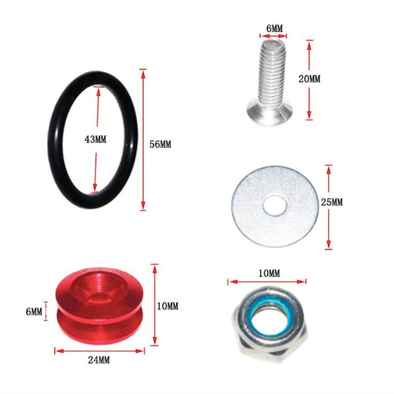 OUHL Bumper Quick Release Fasteners Kit Universal Aluminum Fasteners Clips for Car Bumpers Trunk Fender Hatch Lids (Red) - Image 3
